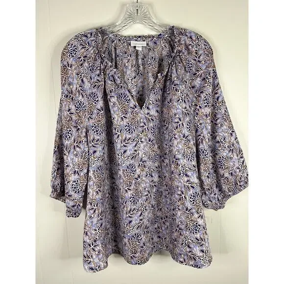 J Jill Love Linen Blouse Top XL Relaxed Printed Lagenlook Coastal Boho Peasant - Picture 14 of 14